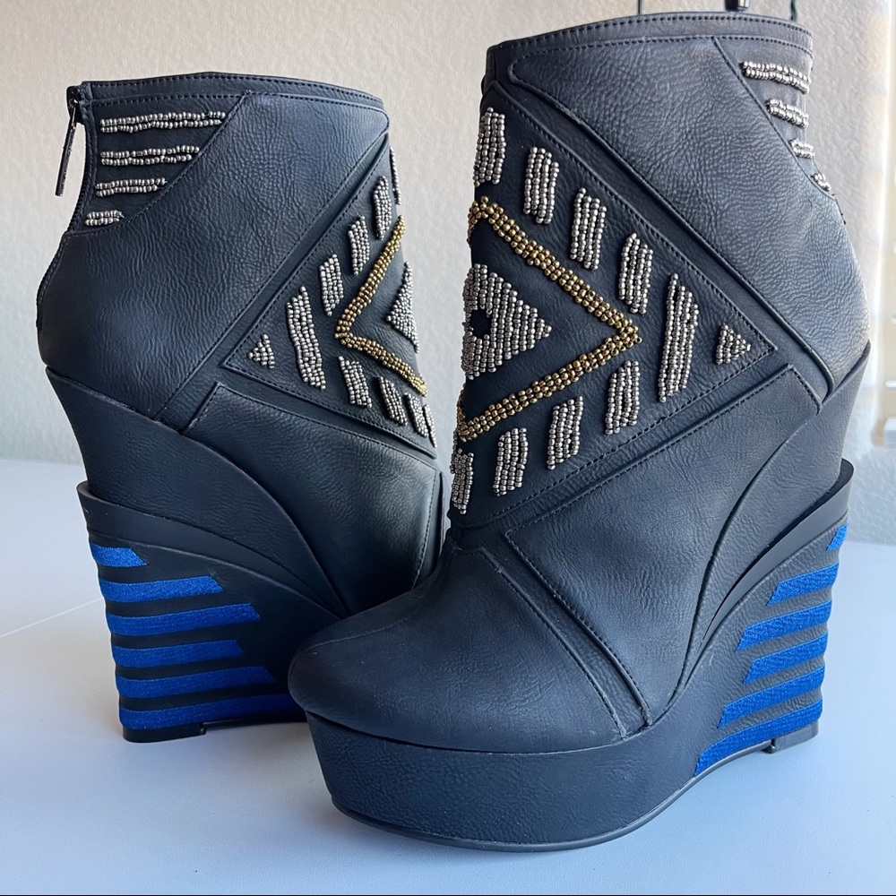 ✨NEW RARE Michael Antonio | Studio Cass Beaded Triple Wedge Platform Booties